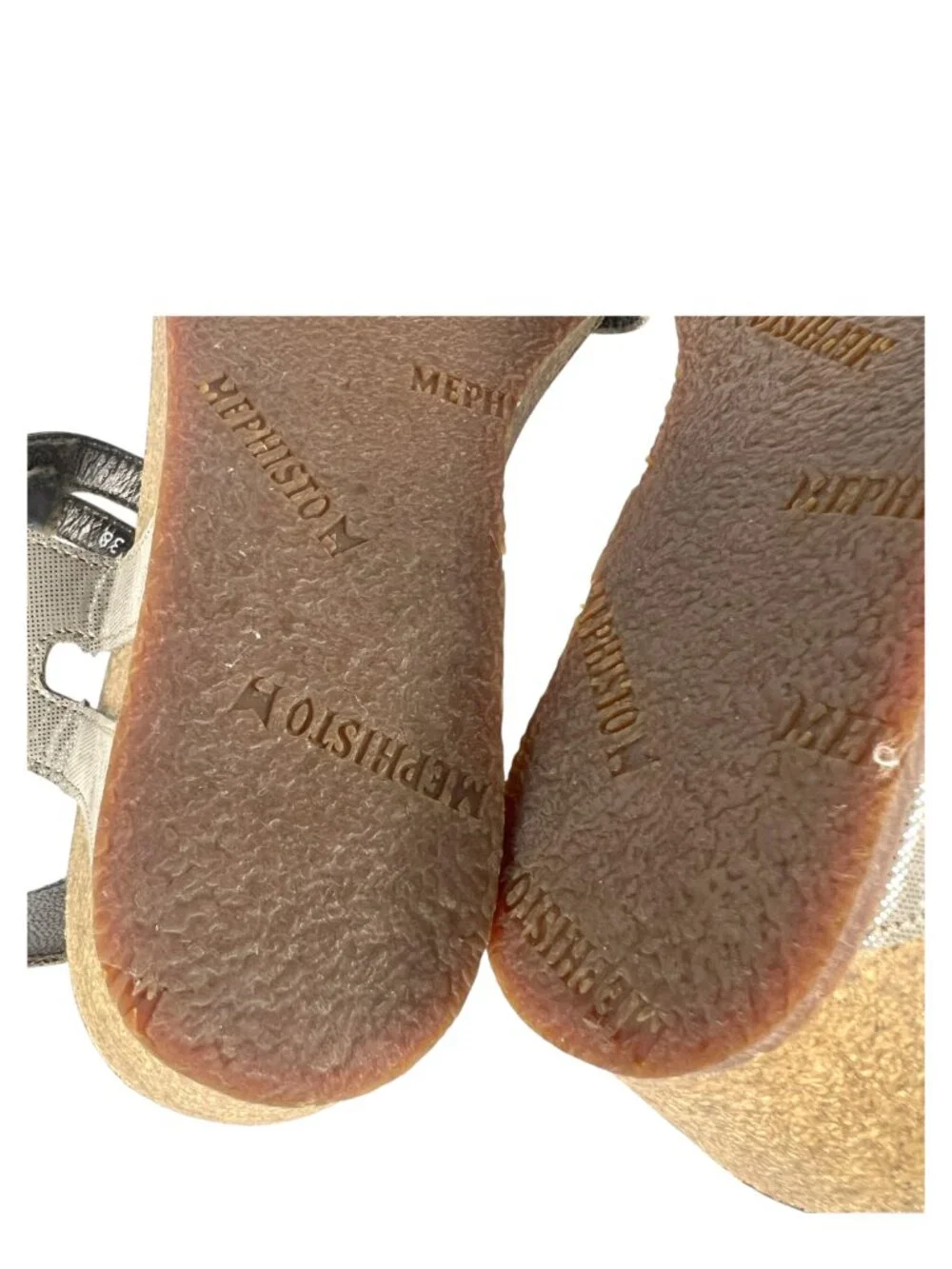 Mephisto Minoa Leather Wedge Cork Heel Sandal in Camel Taupe Size EU 38 US 8